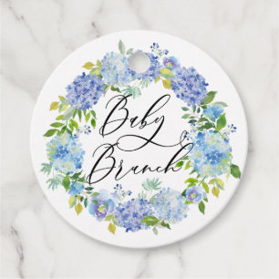Blue Hydrangea Flowers Wreath Baby Brunch Favour Tags