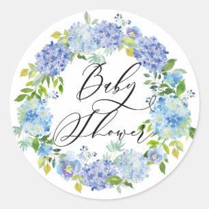 Blue Hydrangea Flowers Wreath Baby Shower Classic Round Sticker
