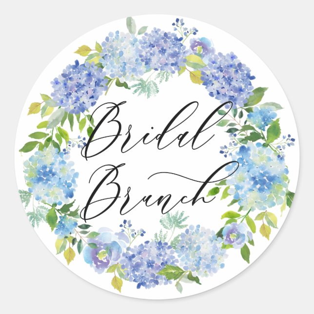 Blue Hydrangea Flowers Wreath Bridal Brunch Classic Round Sticker (Front)
