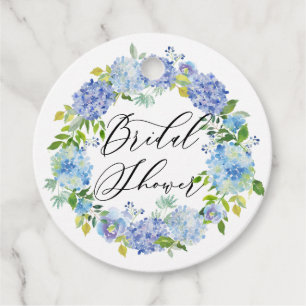 Blue Hydrangea Flowers Wreath Bridal Shower Favour Tags