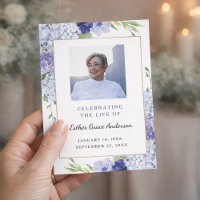 Blue Hydrangea Folded Funeral Program Template