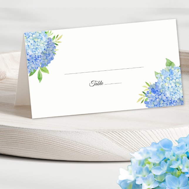 Blue Hydrangea Foliage Watercolor Floral Wedding Place Card (Creator Uploaded)