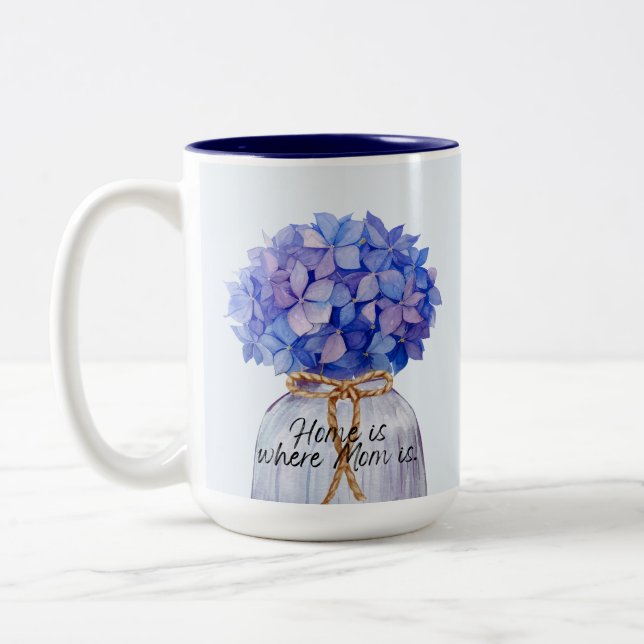 Blue Hydrangea For Mum's Day Two-Tone Coffee Mug (Left)