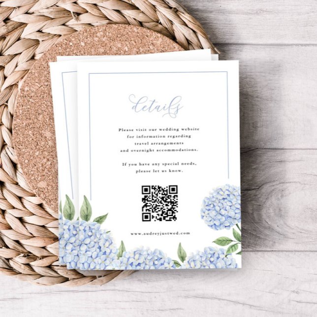 Blue Hydrangea Frame Calligraphy Detail QR Code Enclosure Card (Creator Uploaded)