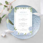 Blue Hydrangea Framed Border Wedding Paper Menu<br><div class="desc">This beautiful design features blue hydrangea blooms and your custom text. Use the template form to add your information. The Customise Further feature can be used to access the advanced editing menu where you can change the font,  colours and layout of the text or add text to the back.</div>