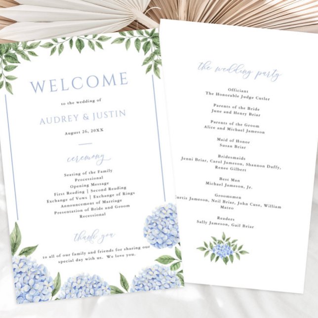Blue Hydrangea Framed Wedding Paper Program (Creator Uploaded)