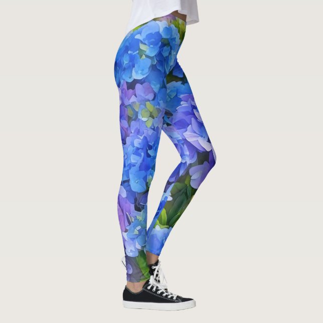 Blue Hydrangea Garden Art Leggings (Right)