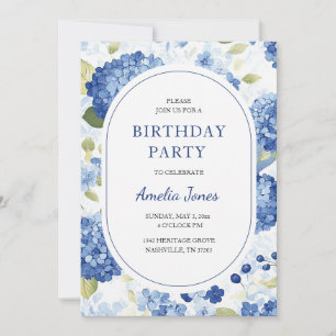 Blue Hydrangea Garden Birthday Invitation