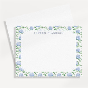 Blue Hydrangea Garden Border Elegant Note Card