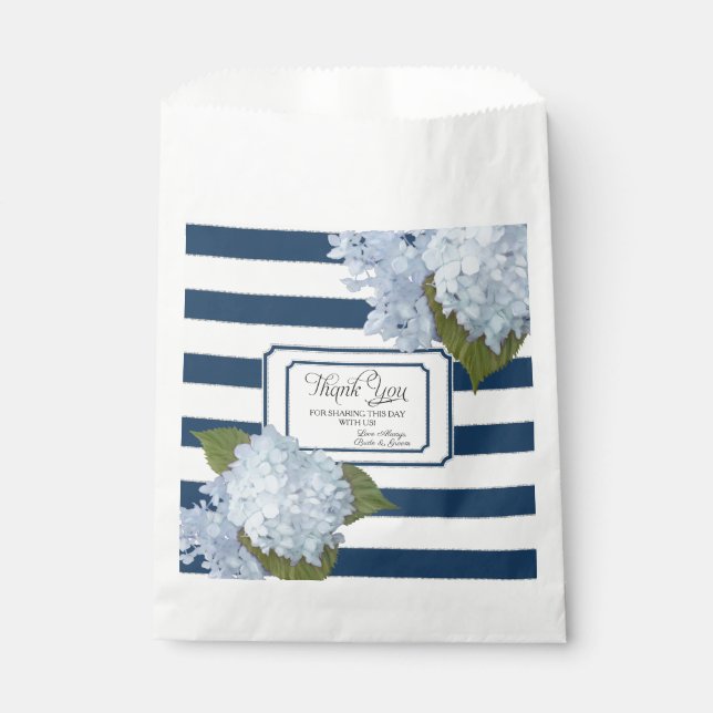 Blue Hydrangea Garden Floral Navy White Thank You Favour Bags (Front)
