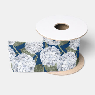 Blue Hydrangea Garden Floral on Navy Blue Satin Ribbon