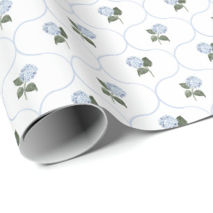 Blue Hydrangea Garden Floral Trellis Wrapping Paper
