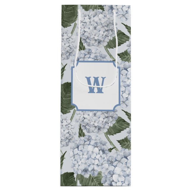 Blue Hydrangea Garden Floral  Wine Gift Bag (Front)