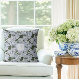 Blue Hydrangea Garden Monogram Cushion