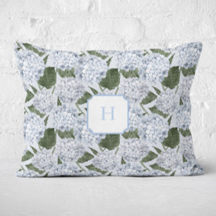 Blue Hydrangea Garden Monogram Decorative Cushion