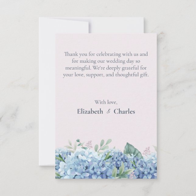 Blue Hydrangea Garden Wedding Thank You Card (Back)