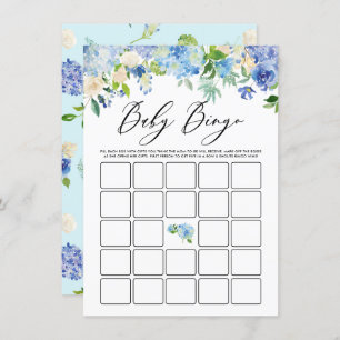 Blue Hydrangea Garland Baby Shower Bingo Game Enclosure Card