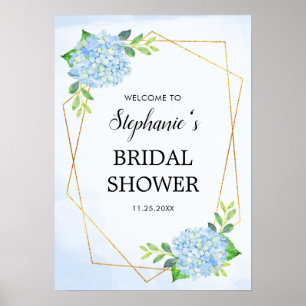 Blue Hydrangea Geometric Bridal Shower Poster