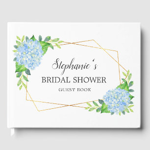 Blue Hydrangea Geometric Floral Bridal Shower Guest Book