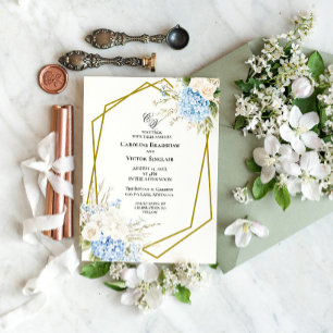 Blue Hydrangea Geometric Wedding Invitation