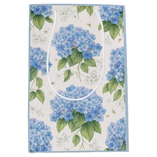 Blue Hydrangea Gift Bag | Elegant Grandmillennial (Front)