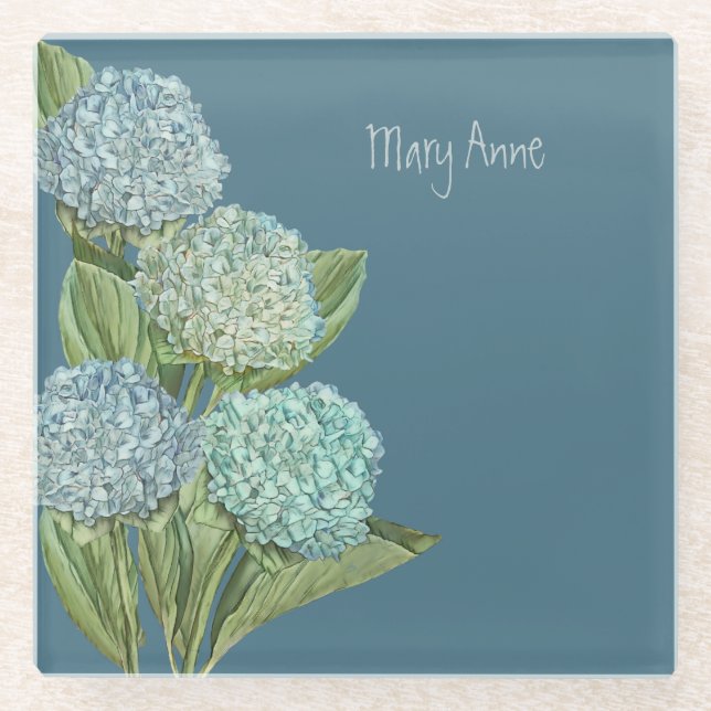 Blue Hydrangea Glass Coaster (Front)