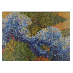 Blue Hydrangea Glass Cutting Board