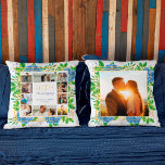 Blue Hydrangea Gold 60th Anniversary Photo Collage Cushion<br><div class="desc">The Floral Blue Hydrangea Gold 60th Wedding Anniversary Photo Collage Throw Pillow features beautiful watercolor with blue hydrangeas, greenery, and digital gold effect. It makes a beautiful wedding anniversary gift idea for a spring, summer anniversary party or other celebration. Beautiful custom anniversary pillow for a romantic anniversary gift idea! You...</div>