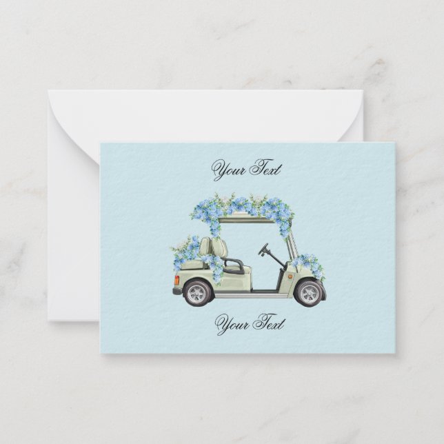 Blue Hydrangea Golf Cart Floral Wedding Enclosure  Card (Front)
