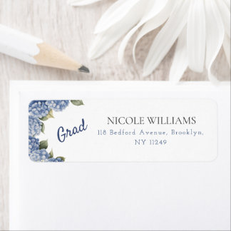 Blue Hydrangea Grad Return Address Label