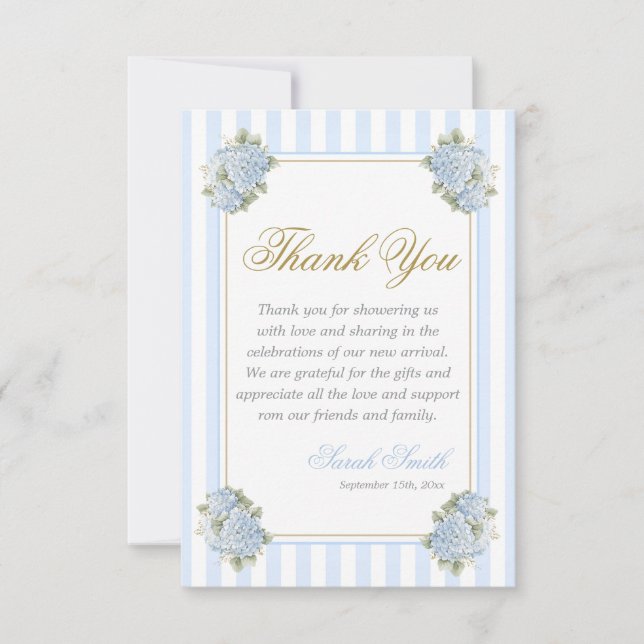 Blue Hydrangea Grand millennial Thank You Card (Front)
