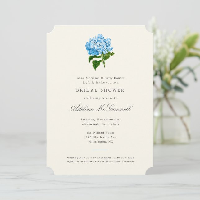 Blue Hydrangea Grandmillennial Bridal Shower Invitation (Standing Front)