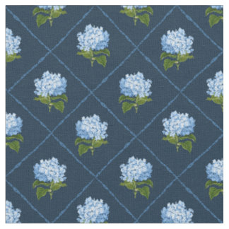 Blue Hydrangea Grandmillennial Navy Blue Fabric