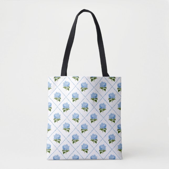 Blue Hydrangea Grandmillennial Tote Bag (Front)
