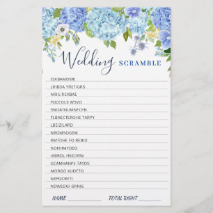 Blue Hydrangea  Greenery Bridal Shower Game