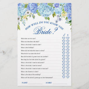 Blue Hydrangea Greenery Bridal Shower Game