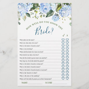 Blue Hydrangea Greenery Bridal Shower Game