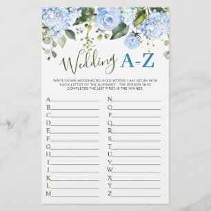 Blue Hydrangea Greenery Bridal Shower Game