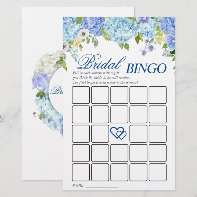 Blue Hydrangea  Greenery Bridal Shower Game (Front/Back)