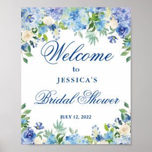 Blue Hydrangea  Greenery Bridal Shower Welcome Poster