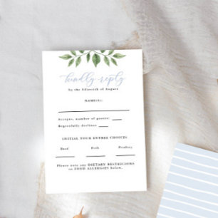 Blue Hydrangea Greenery Calligraphy Reply Vertical RSVP Card