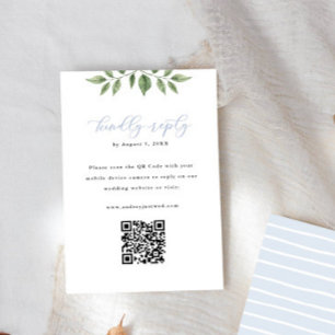 Blue Hydrangea Greenery QR Code Reply Vertical RSVP Card