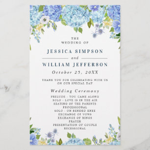 Blue Hydrangea Greenery Wedding Ceremony Program