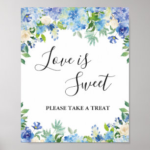 Blue Hydrangea Greenery Wedding Dessert Bar Poster