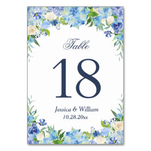 Blue Hydrangea Greenery Wedding Table Number