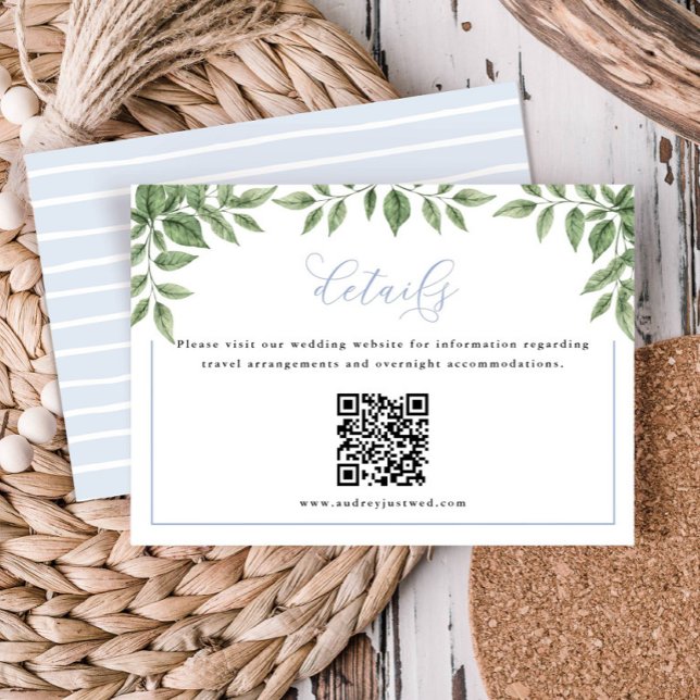 Blue Hydrangea Greens Frame Horizontal  QR Code Enclosure Card (Creator Uploaded)