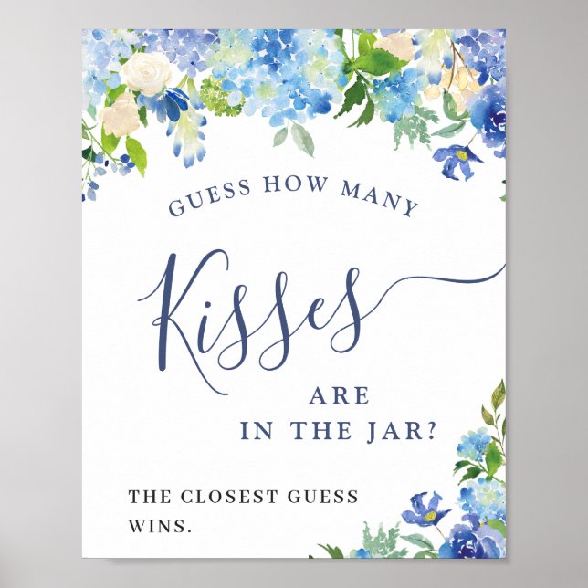 Blue Hydrangea Guess How Many Bridal Shower Poster (Front)
