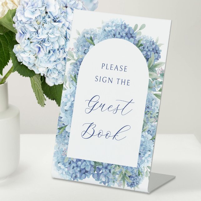 Blue Hydrangea Guest Book Pedestal Sign (Creator Uploaded)