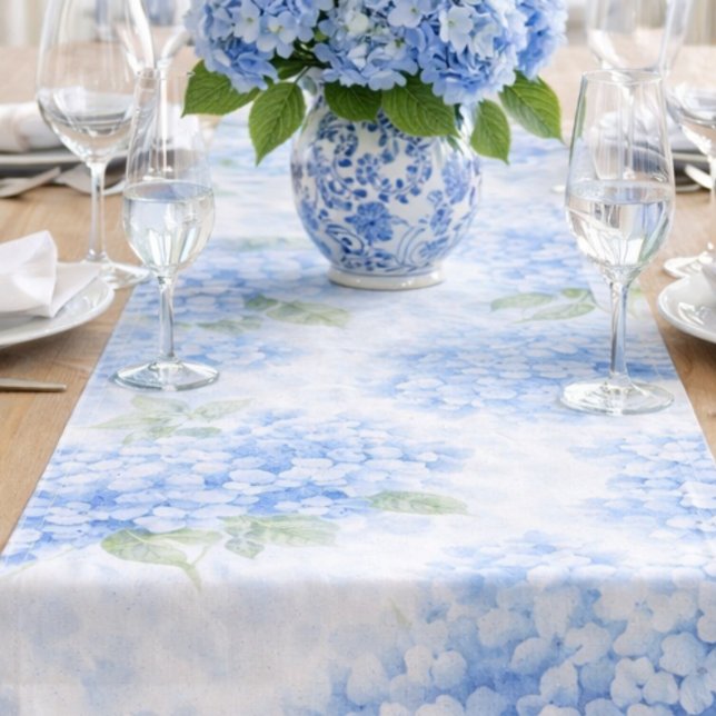 Blue Hydrangea Hamptons Table Runner (Create this complete coastal table look with our hydrangea runner and matching napkins.)