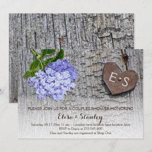 Blue hydrangea heart floral couples shower wedding invitation